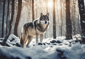 Wolf in Forest, 
Majestic Forest Wolf, 
Wild Wolf in Woods