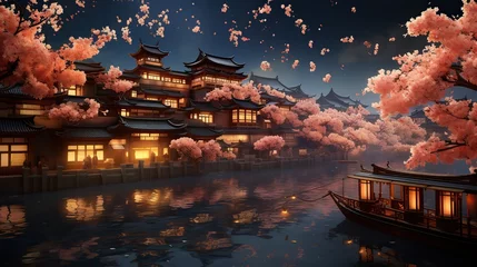 Zelfklevend Fotobehang chinese temple at night © faiz