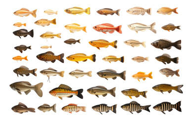 Multiple Colors of Different Fishes Isolated on Transparent Background PNG.