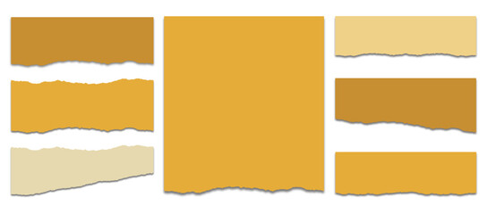 Golden torn paper. Collection of realistic ripped pieces of scrap papers.