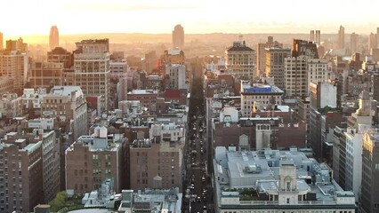 Aerial view of morning rush hour traffic in Midtown Manhattan.