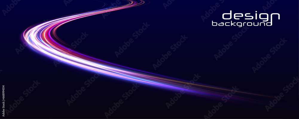 Fototapete Neon swirls with light effect in the form of a spiral. Laser beams, horizontal light rays. Particle motion effect. Magic of moving fast lines.	