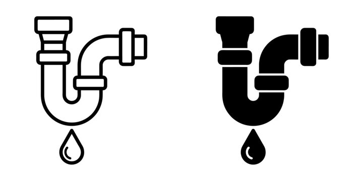 ofvs487 OutlineFilledVectorSign ofvs - dripping sink pipe vector icon . siphon sign . water is leaking . isolated transparent . black outline and filled version . AI 10 / EPS 10 / PNG . g11830