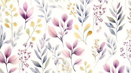 Wallpaper design with floral painting. Leaves and flowers nature design for cover, wall art, invitation, fabric, poster, canvas print