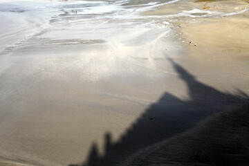 View of the sandy bay with the shadow of the mont saint michel - Mont Saint Michel - Normandy -...