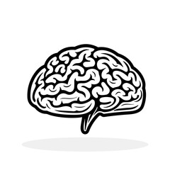 Brain logo icon. Black silhouette of mind symbol.