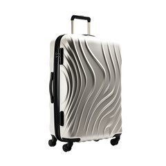 metallic silver travel suitcase isolated