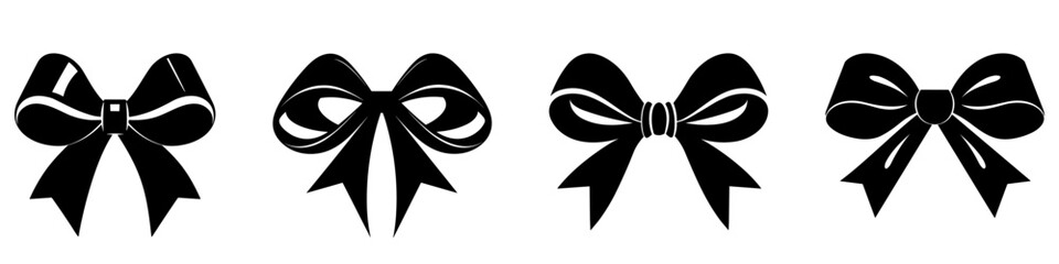 Bow icon. Set of different black gift bow isolated. Gift bow icon drawing