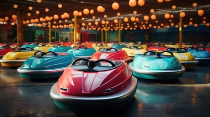 Deurstickers Minimalistic Bumper Cars at Amusement Park AI Generated © AlexandraRooss