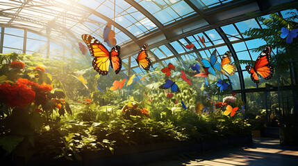 a bunch of butterflies that are flying in the air, a detailed matte painting by senior environment artist, cgsociety, photorealism, volumetric lighting, anamorphic lens flare, matte painting
 - Powered by Adobe