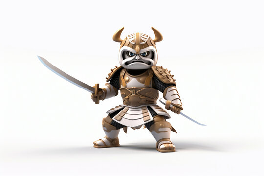 3D caracter cartoon samurai white background