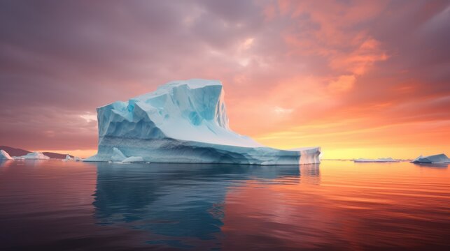 Arctic Icebergs at Sunset: Minimalistic and Superb Clean Image AI Generated