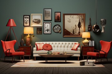 Interior collage combining different styles of furniture and decor