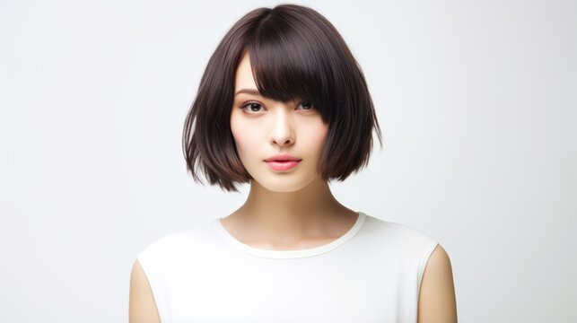 Asian Young Girl With Bob Haircut - Minimalistic and Superb Clean Image AI Generated
