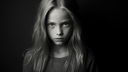 Minimalistic Black and White Portrait of a Young Girl Model AI Generated