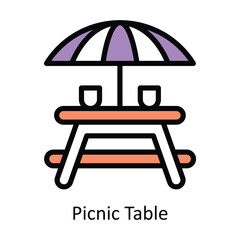 picnic table  vector Filled outline Design illustration. Symbol on White background EPS 10 File 