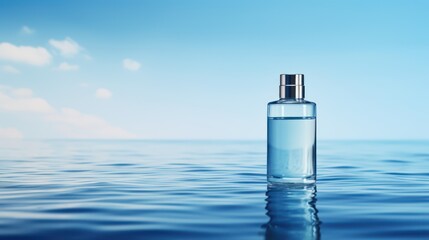 Minimalistic Blue Cosmetic Bottle on Water Surface AI Generated