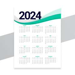 wavy style 2024 printable calendar layout for office or business use