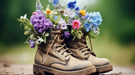 Minimalistic Boots Filled with Flowers AI Generated