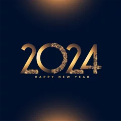 Fotobehang shiny happy new year 2024 wishes background design © starlineart