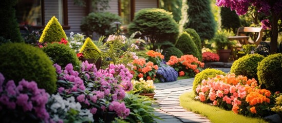 Yard house with lovely flower garden
