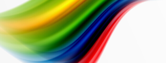 Rainbow color silk blurred wavy line background on white, luxuriously vibrant visually captivating backdrop. Stunning blend of colors reminiscent of rainbow, silky and gracefully blurred wavy pattern