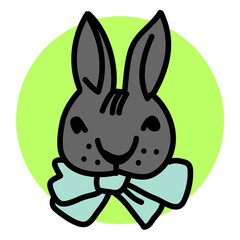 Easter bunny. Funny little rabbit happy for Easter. Fluffy lovely and cute with big eyes. Best friend for baby, kid, children, girl or boy, girlfriend. For party poster illustration, celebration.