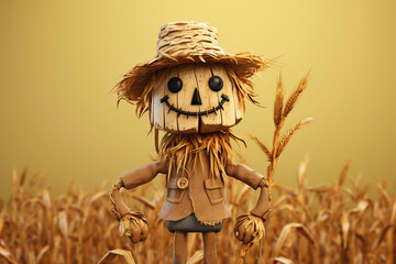3D caracter cartoon Straw Scarecrow Farm People - obrazy, fototapety, plakaty
