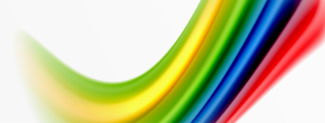 Rainbow color silk blurred wavy line background on white, luxuriously vibrant visually captivating backdrop. Stunning blend of colors reminiscent of rainbow, silky and gracefully blurred wavy pattern