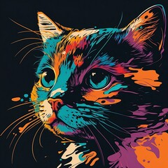  Illustrations of a Cat in Vibrant Colors, Inspired by Pop Art Style