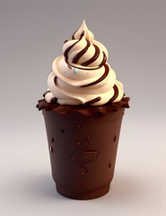 3D render vanilla and chocolate ice cream in cone