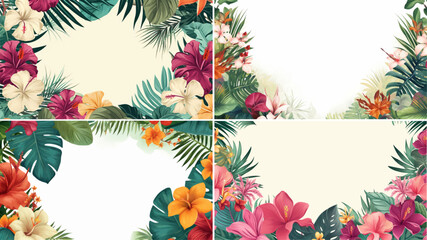 Hawaii tropic invitation jungle paradise palm print watercolor wedding label poster border cover