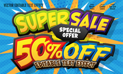 Editable Text Effect セール告知バナーやPOPに使える、立体的に迫力のある「SUPER SALE 50%OFF」- “SUPER SALE 50% OFF” has an impressive three-dimensional effect that can be used for sale announcement banners and POP

