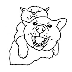 Funny lovely home animals happy playing together. For pet shop or kids room, logo design, party invitation, postcard for friend. Hand drawn illustration. Cartoon style character drawing.