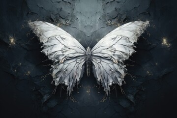 Butterfly with frayed wings, metaphor for fragile mental state - obrazy, fototapety, plakaty