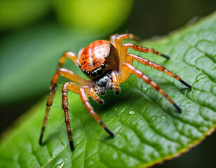 exotic spider on a jungle leaf. generative ai