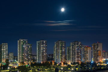 Fototapeta na wymiar Saint Petersburg. Frunze district. New buildings of the residential complex Sofia. Night city