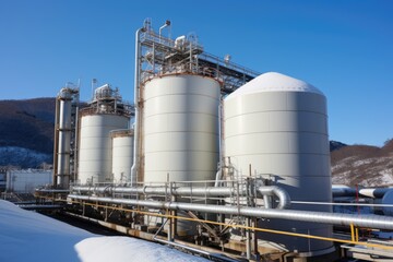 tank on a petrochemical factory at winter