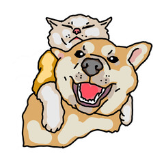 Funny lovely home animals happy playing together. For pet shop or kids room, logo design, party invitation, postcard for friend. Hand drawn illustration. Cartoon style character drawing.