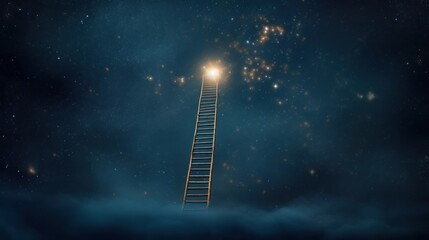 Ladder leading to a bright and shining star, representing reaching career goals. AI generated - obrazy, fototapety, plakaty
