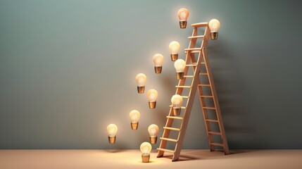 Ladder made of light bulbs, indicating creativity and innovation in career growth. AI generated