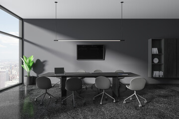 Gray office board room interior with TV