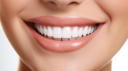 Obraz premium Perfect white teeth smile of a young woman, close up