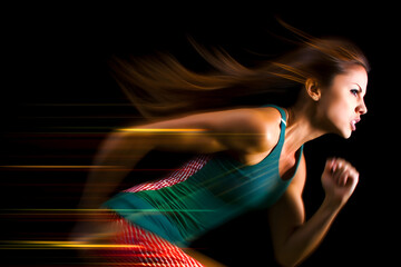 Naklejka premium female athlete in motion, woman doing exercise, running 