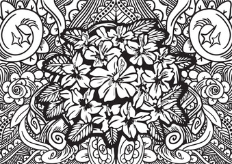 Abstract vector ornament flower pattern with hand drawn lines. You can use any color of background