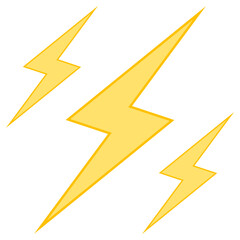 Icon triple lightning thunderstorm, high voltage sign, caution dangerous life