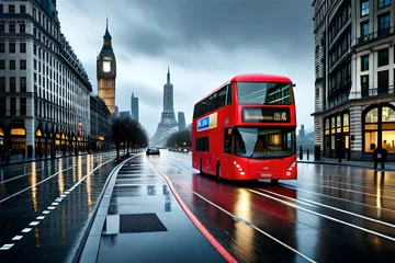Foto op Canvas A bus driving in the raining © Muhammad