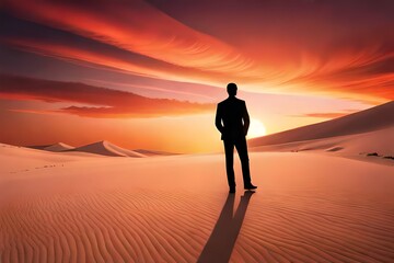 Fototapeta na wymiar silhouette of person walking in desert