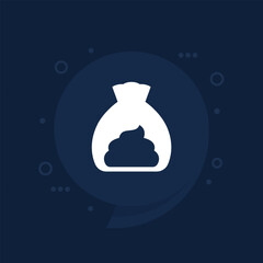 dog poop in a bag icon, vector
