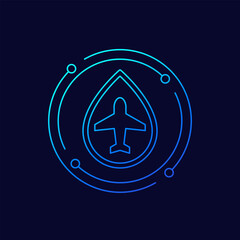 jet fuel icon with an airplane, linear design - obrazy, fototapety, plakaty
